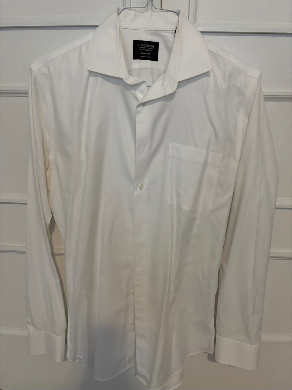 Nordstrom White Men's Long-Sleeve Dress Shirt with Chest Pocket 15.5 34/35